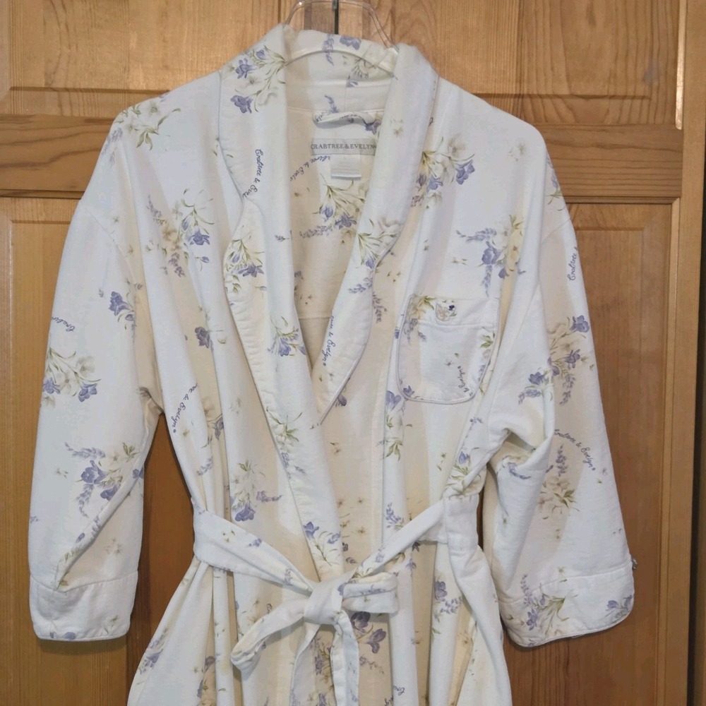 Vintage 1990s Crabtree & Evelyn Freesia Botanical Floral Cotton Robe  Sz S